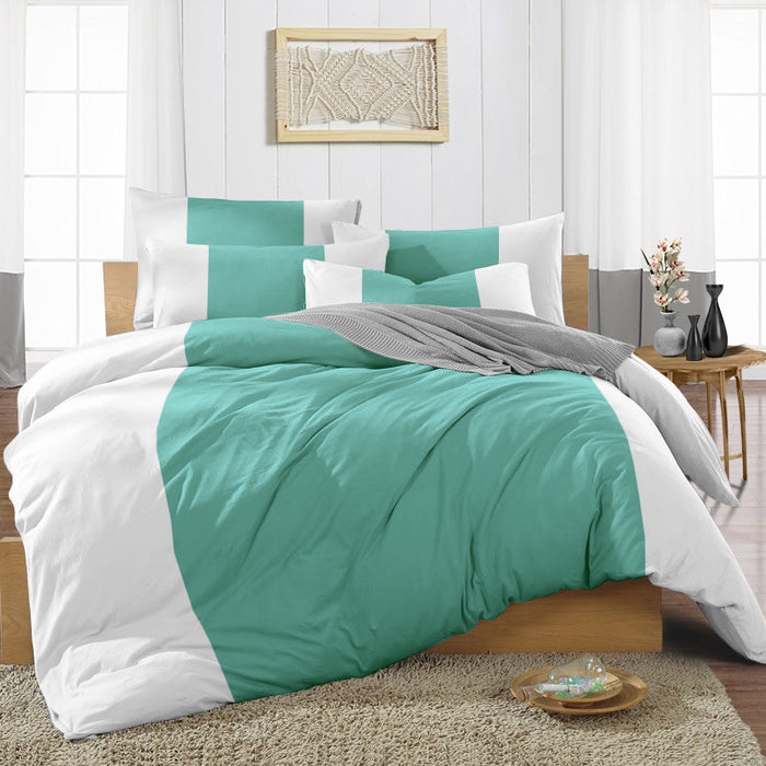 Aqua Green Contrast Colour Bar Duvet Cover