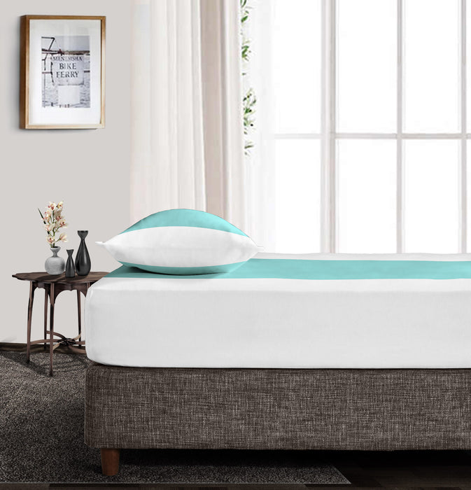 Aqua Greend with White Contrast Fitted Bed Sheet