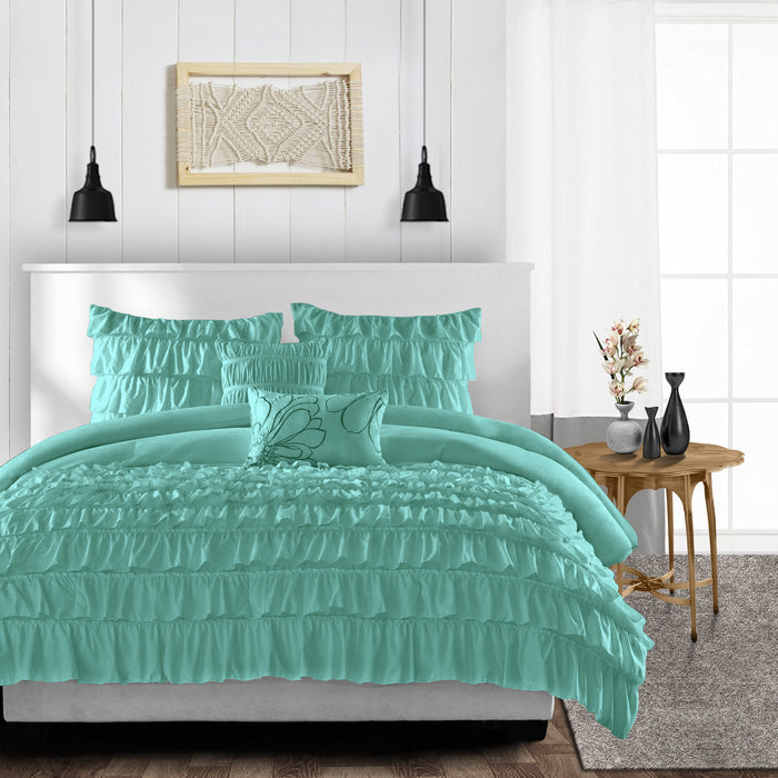 Aqua Green Multi Ruffled Duvet Cover