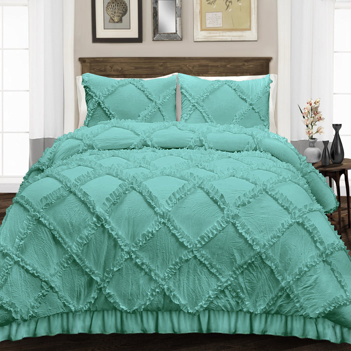 Aqua Green Diamond Ruffled Duvet Cover