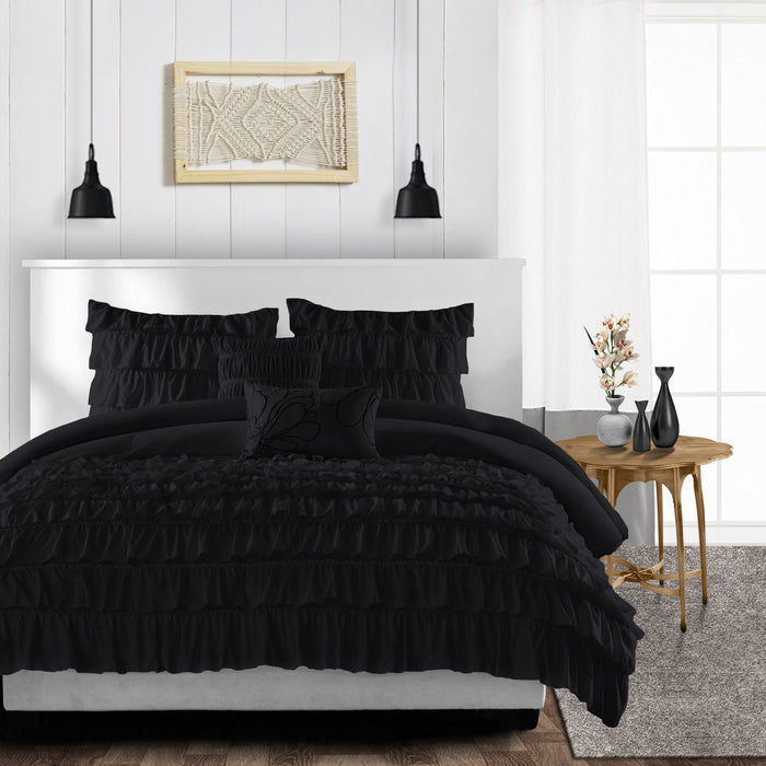 Black Multi Ruffled Duvet Cover