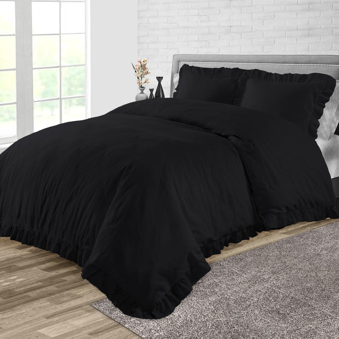 Black Trimmed Ruffled Duvet Cover