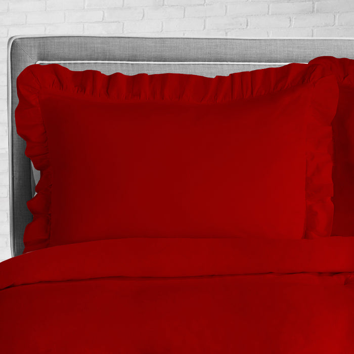 Blood Red Trimmed Ruffled Duvet Cover