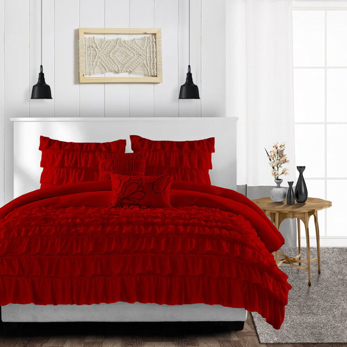 Blood Red Multi Ruffled Duvet Cover