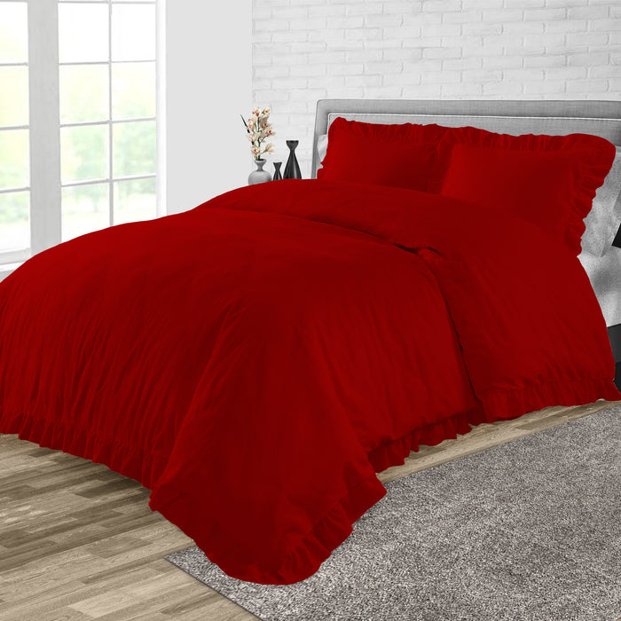 Blood Red Trimmed Ruffled Duvet Cover