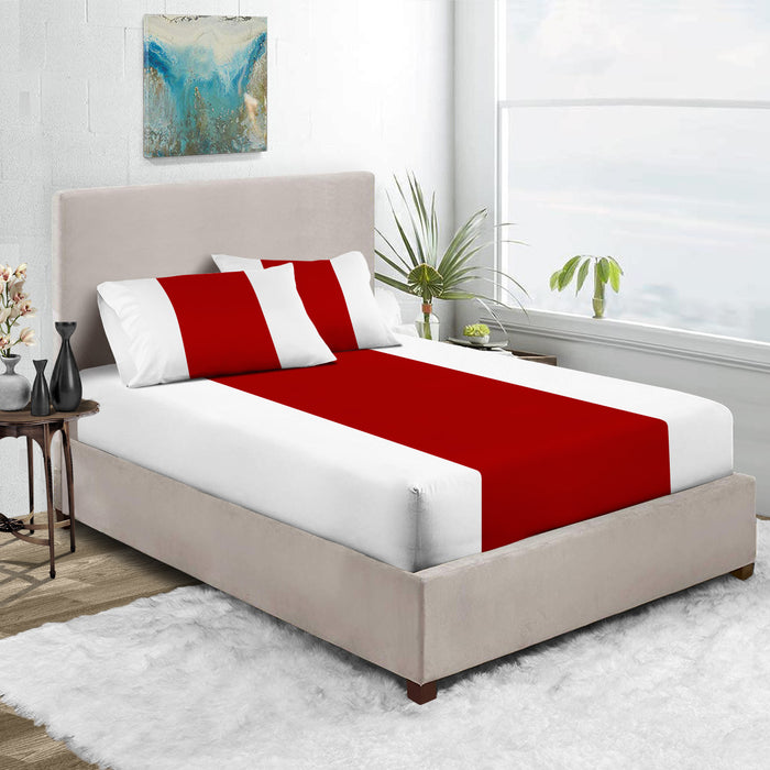 Blood Red with White Contrast Fitted Bed Sheet