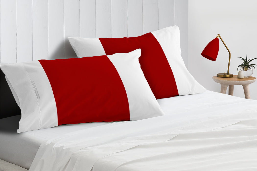 Blood Red with White Contrast Pillow Covers