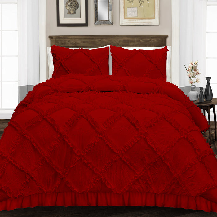Blood Red Diamond Ruffled Duvet Cover