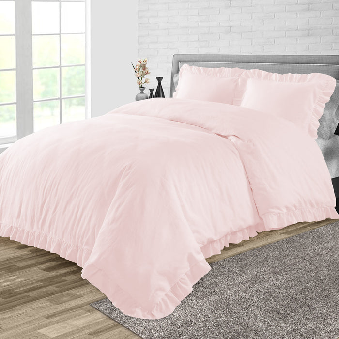 Blush Trimmed Ruffled Duvet Cover