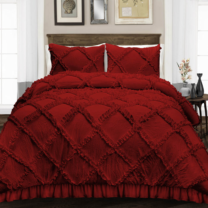Burgundy Diamond Ruffled Duvet Cover