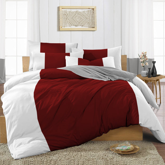 Burgundy Contrast Colour Bar Duvet Cover