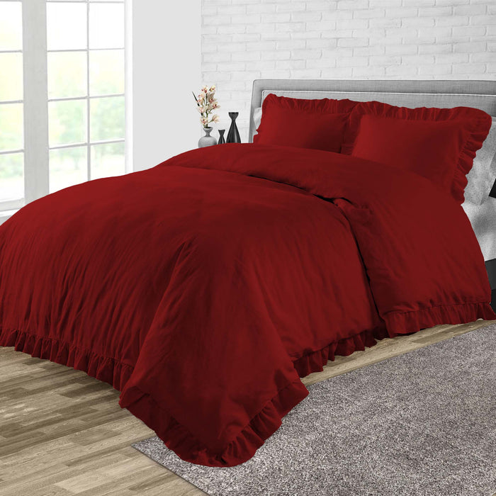 Burgundy Trimmed Ruffled Duvet Cover