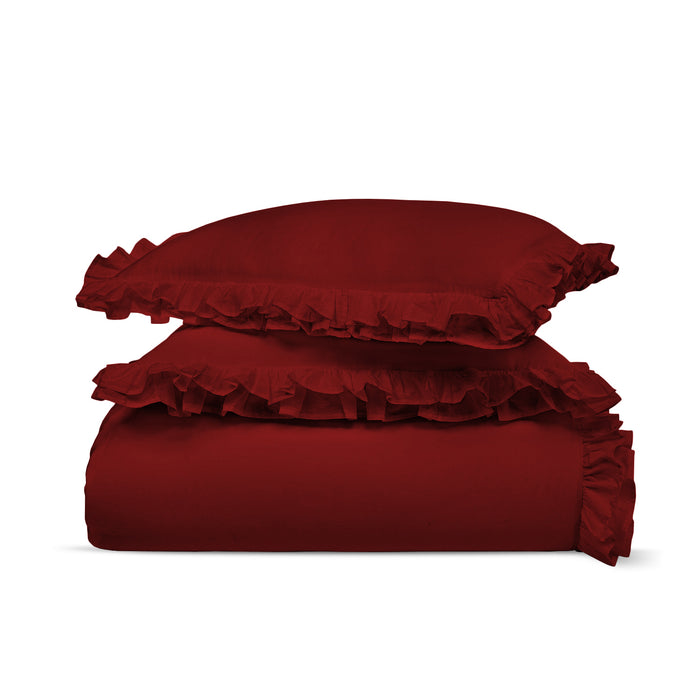 Burgundy Trimmed Ruffled Duvet Cover