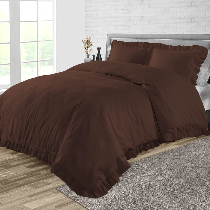 Chocolate Trimmed Ruffled Duvet Cover