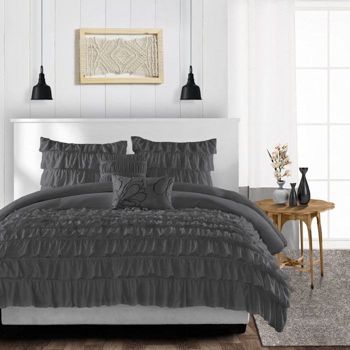 Dark Grey Multi Ruffled Duvet Cover