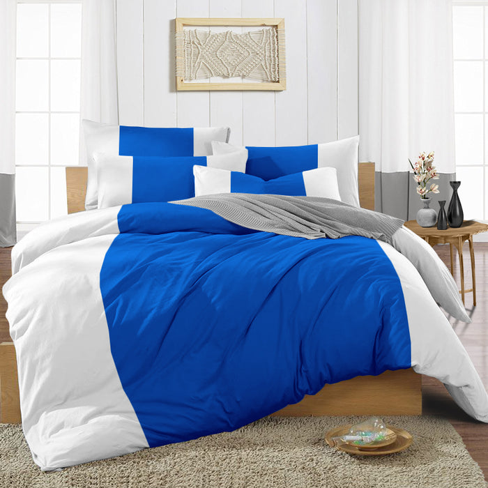 Royal Blue Contrast Colour Bar Duvet Cover