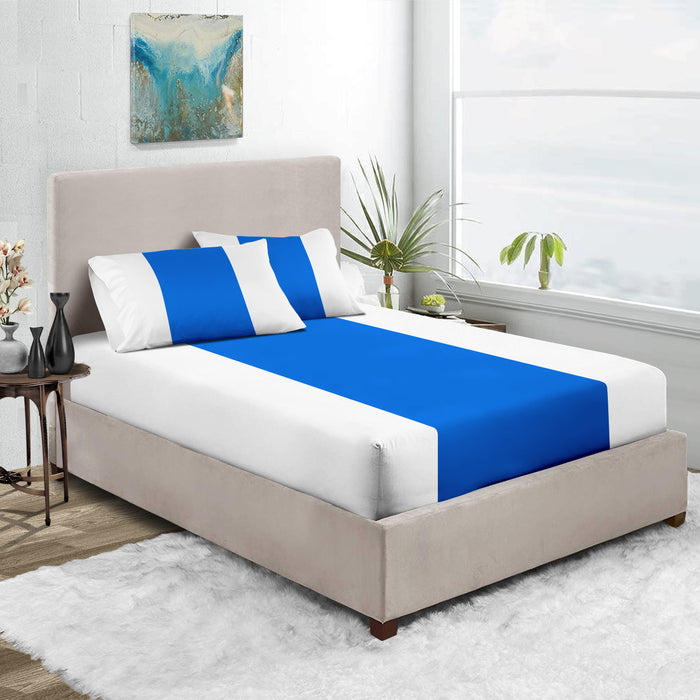Royal Blue with White Contrast Fitted Bed Sheet