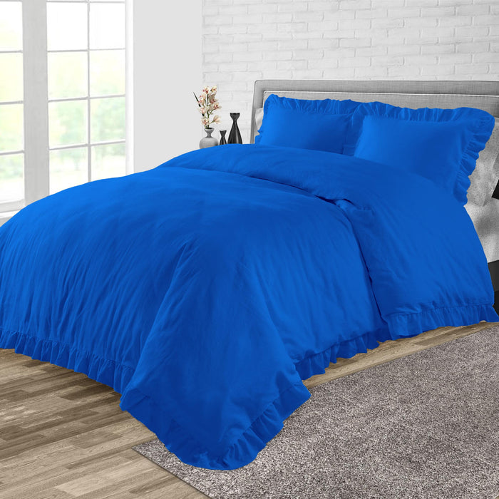 Royal Blue Trimmed Ruffled Duvet Cover