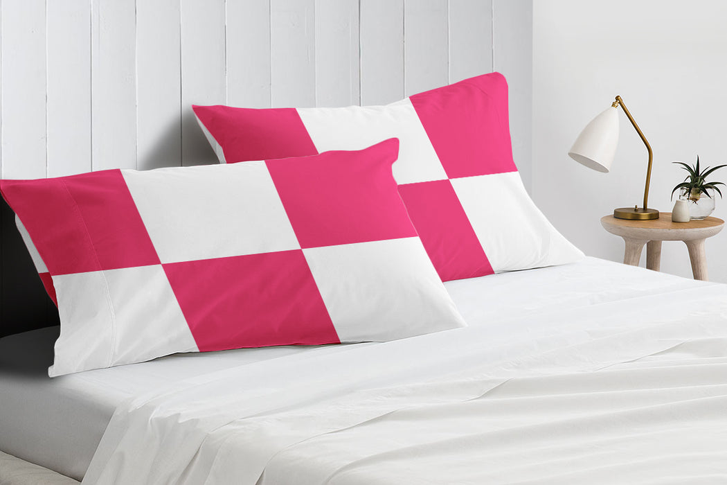 Hot Pink with White Chex Pillow Covers
