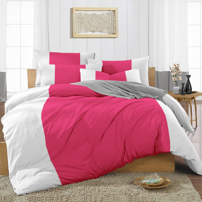 Hot Pink Contrast Colour Bar Duvet Cover