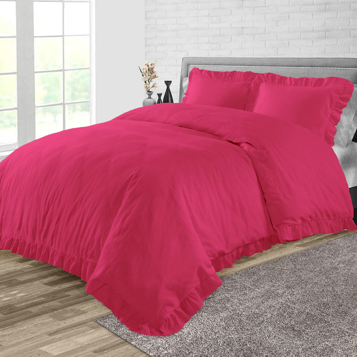 Hot Pink Trimmed Ruffled Duvet Cover