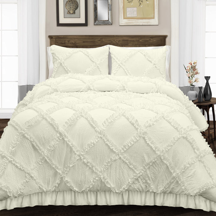 Ivory Diamond Ruffled Duvet Cover
