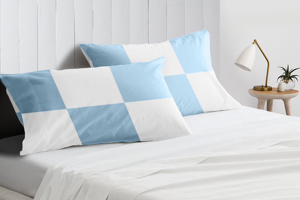 Light Blue with White Chex Pillow Covers
