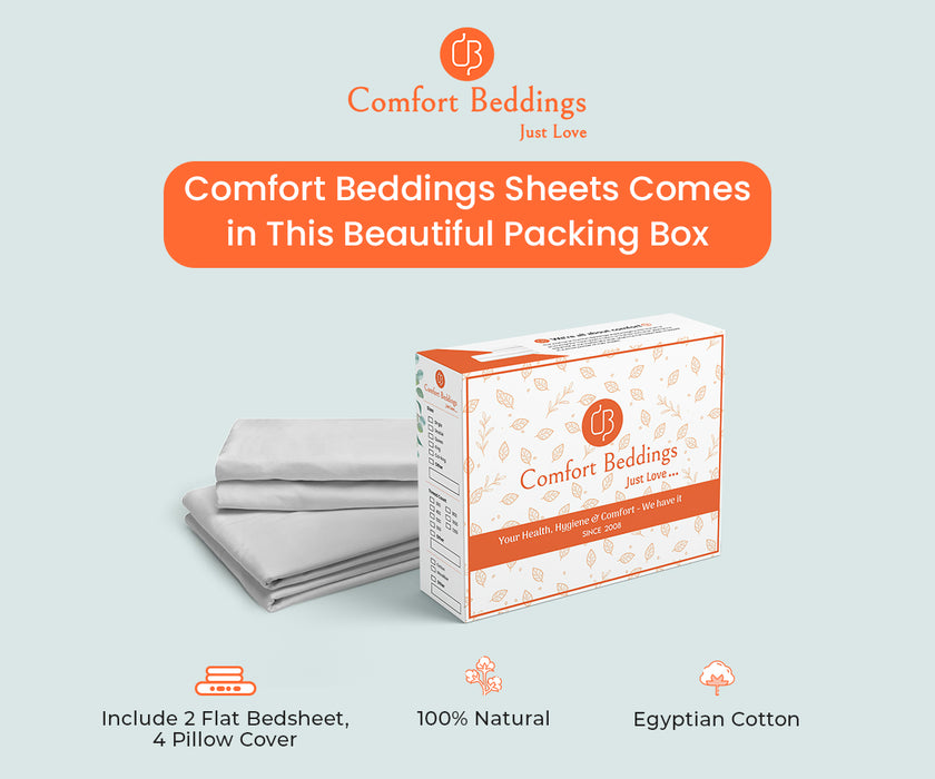 Light Grey Pack Of 2 Flat Bedsheet With 4 Pillow Covers - Comfort Beddings