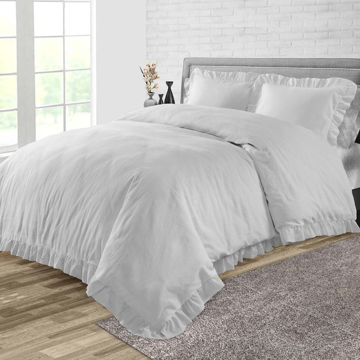 Light Grey Trimmed Ruffled Duvet Cover