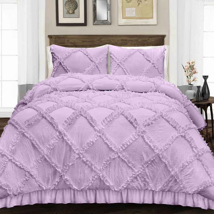 Lilac Diamond Ruffled Duvet Cover
