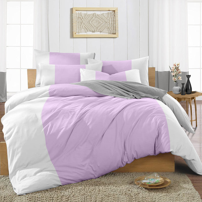 Lilac Contrast Colour Bar Duvet Cover