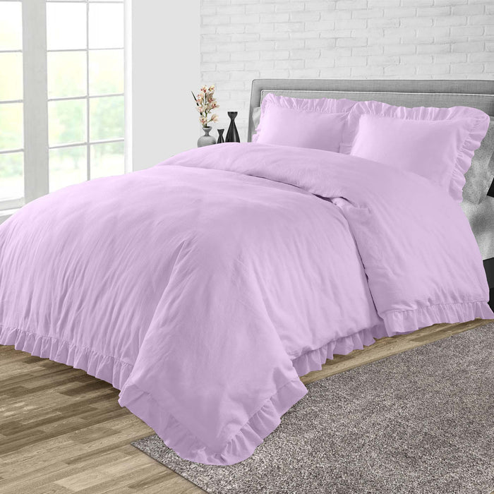 Lilac Trimmed Ruffled Duvet Cover