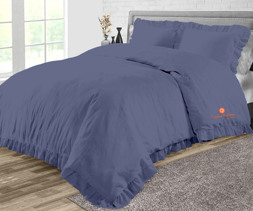 Mediterranean Blue Trimmed Ruffled Duvet Cover