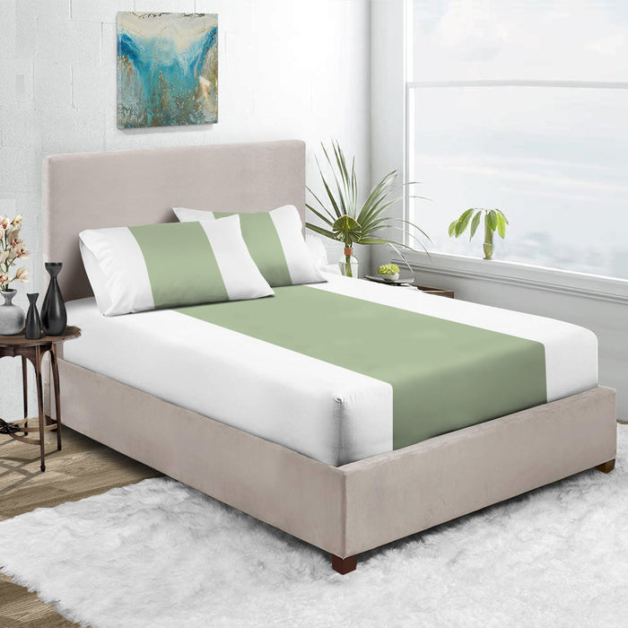 Moss with White Contrast Fitted Bed Sheet