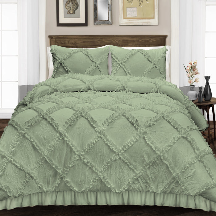 Moss Diamond Ruffled Duvet Cover