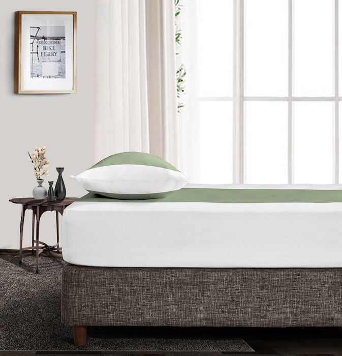 Moss with White Contrast Fitted Bed Sheet