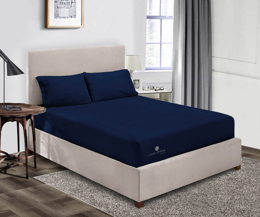 600 TC Navy Blue Fitted Bed Sheet