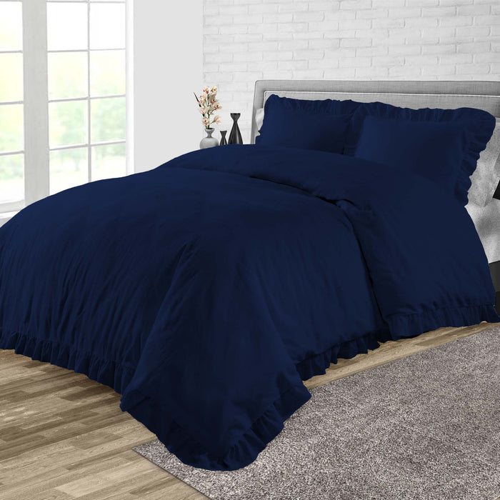 Navy Blue Trimmed Ruffled Duvet Cover