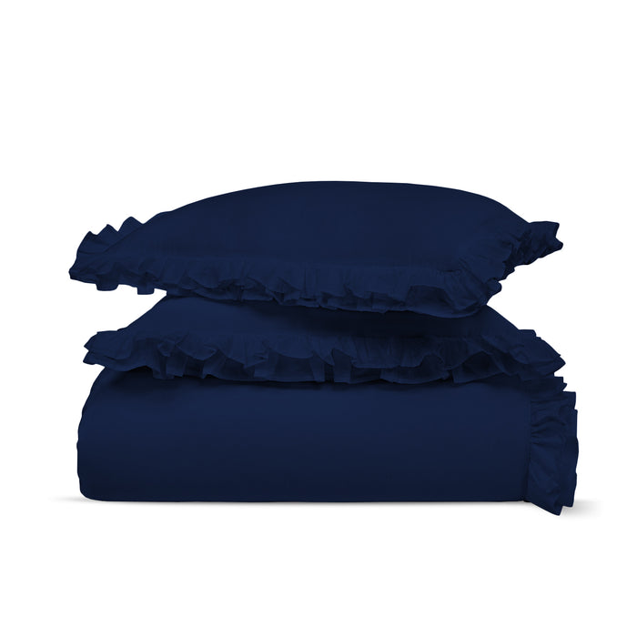 Navy Blue Trimmed Ruffled Duvet Cover