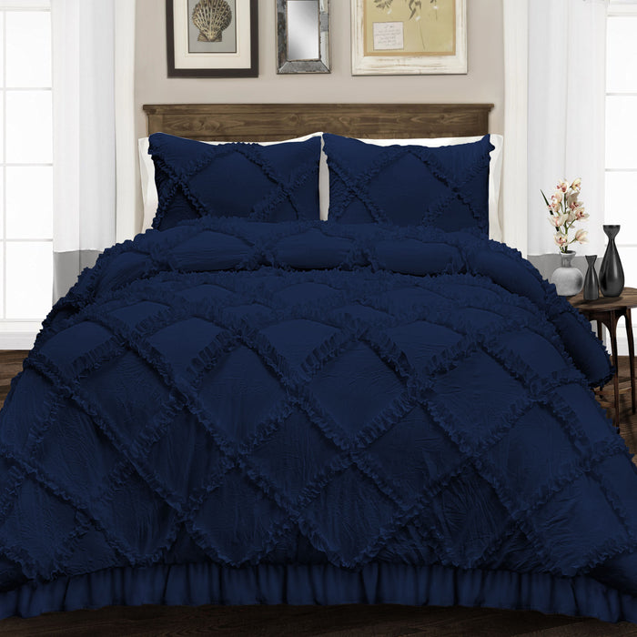 Navy Blue Diamond Ruffled Duvet Cover