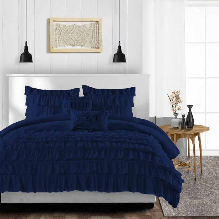 Navy Blue Multi Ruffled Duvet Cover