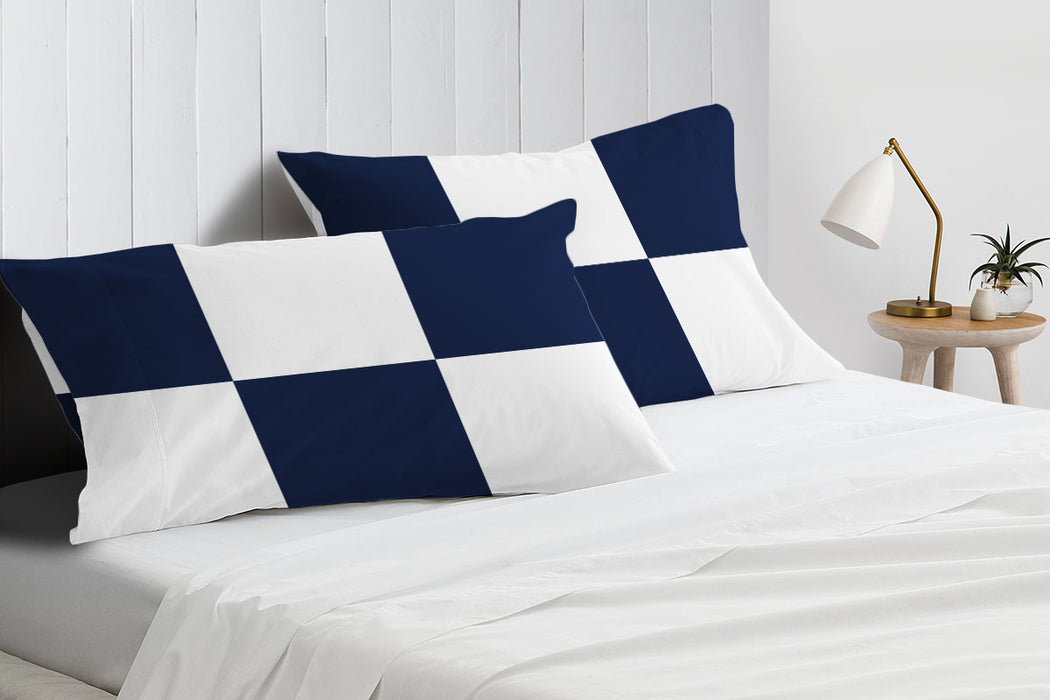 Navy Blue with White Chex Pillow Covers