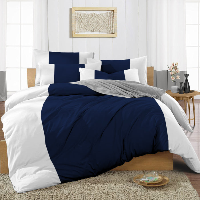 Navy Blue Contrast Colour Bar Duvet Cover