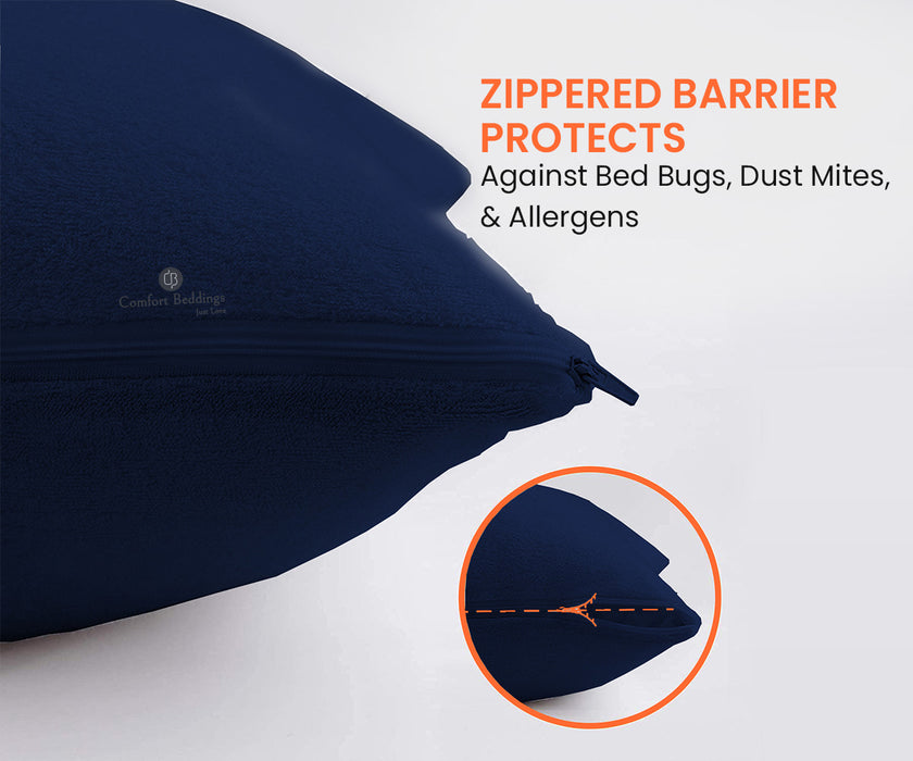 Terry Navy Blue Waterproof Pillow Protector