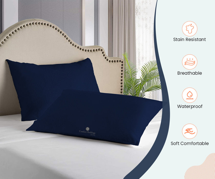 Terry Navy Blue Waterproof Pillow Protector