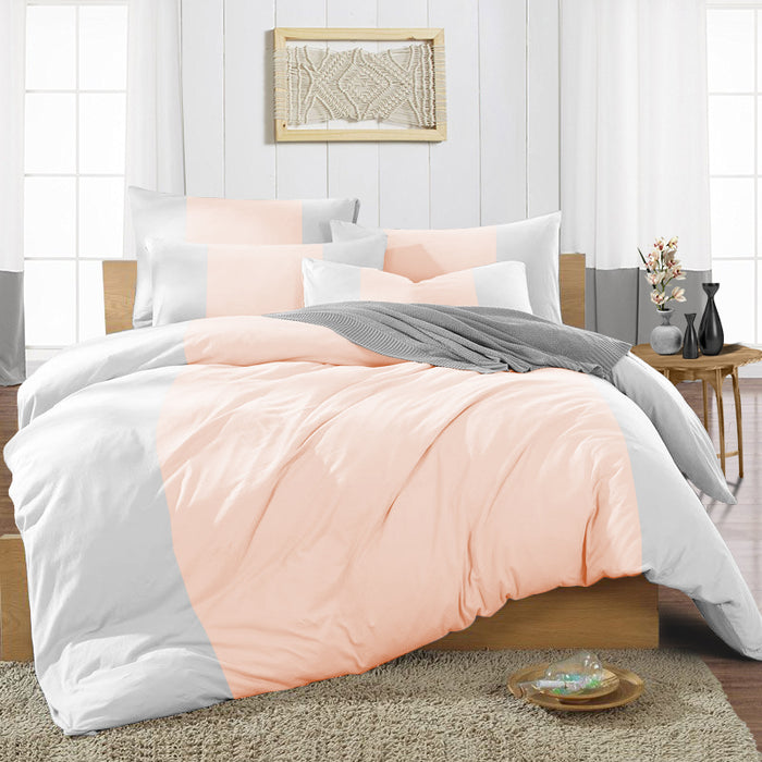 Peach Contrast Colour Bar Duvet Cover