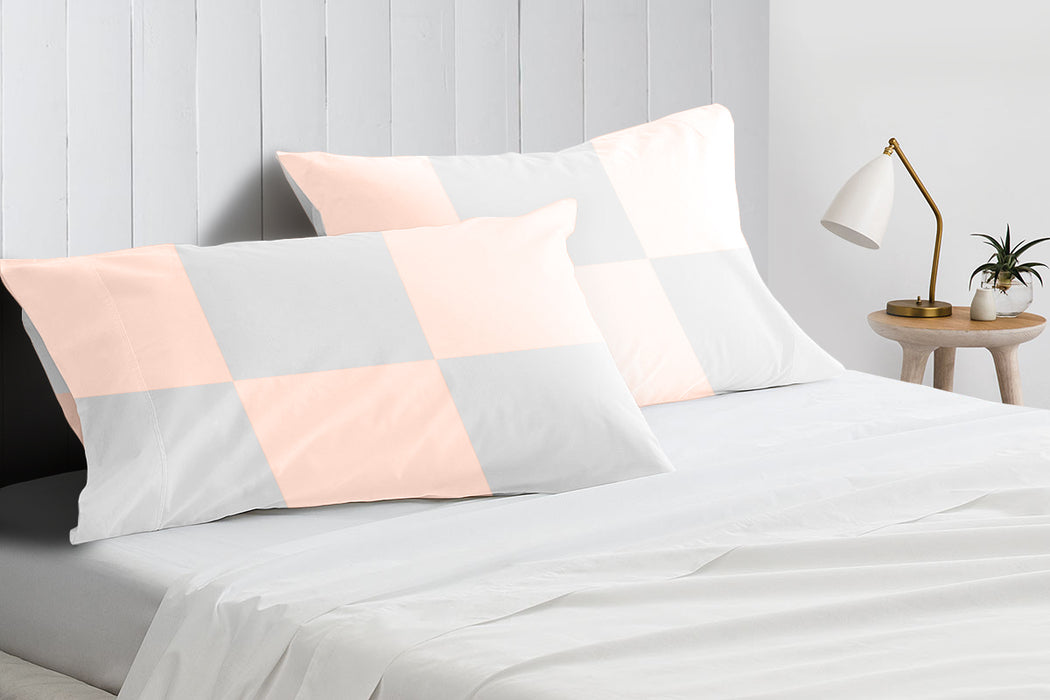 Peach with White Chex Pillow Covers