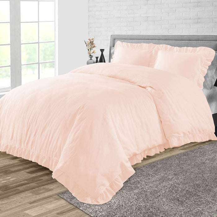 Peach Trimmed Ruffled Duvet Cover