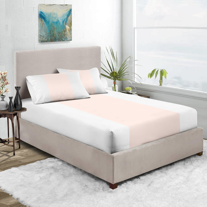 Peach with White Contrast Fitted Bed Sheet