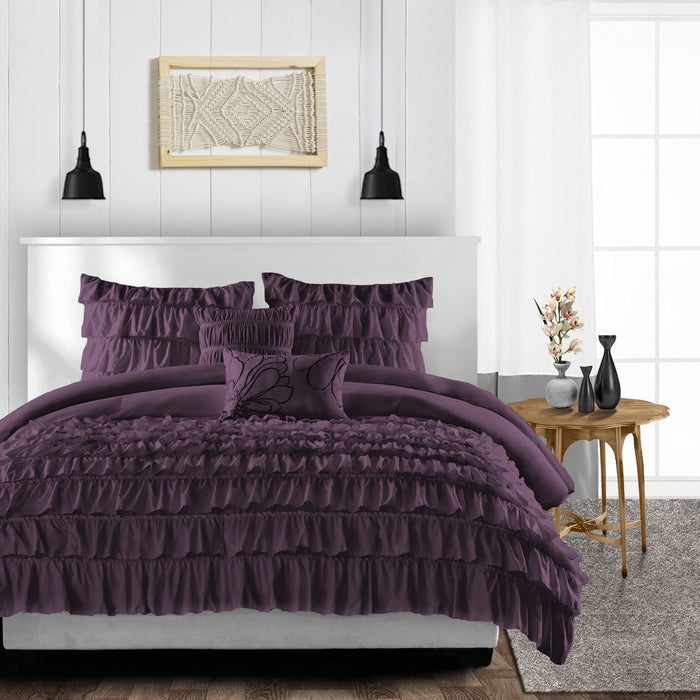 Plum Multi Ruffled Duvet Cover
